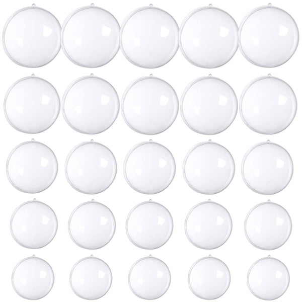 25 Pcs Clear Plastic Fillable Ornaments,Transparent DIY Craft Ball,Clear DIY Christmas Ornament 5 Different Sizes for Wedding,Party,Home Decor