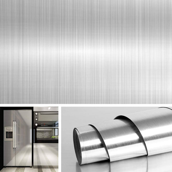 Livelynine 197x24 Inches Extra Wide Stainless Steel Contact Paper Silver Peel and Stick Wallpaper for Kitchen Adhesive Nickel Appliances Stove Cover