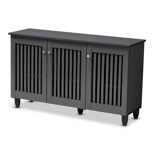 Baxton Studio Fernanda Dark Gray 3-Door Wooden Entryway Shoe Storage Wide Cabinet