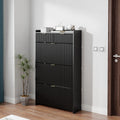 Shoe Cabinet, Free Standing Tipping Bucket Shoe Rack Organizer with 3 Flip Drawers, Modern Entryway Narrow Shoe Rack with 2 Drawers & Top Storage, for Hallway Bedroom, Walnut