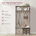 Hall Tree, Coat Rack with Shoe Bench, Entryway Furniture, Tri - Hooks, Rustic White and Honey Brown