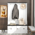 Hall Tree with Upholstered Bench and Coat Rack, Entryway Bench with 3 Hooks, 3 Open Shelves, 2 Drawers & Storage Cabinets, Mudroom Bench with Storage and Hooks for Foyer, Entry Way, Hallway (Beige)