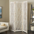 Decmode 60" x 72" Black Mango Wood Abstract Wavy Cutout 3 Panel Room Divider Screen, 1 - Piece