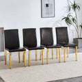 Set of 4 Black PU Leather Backrest Chairs with Gold Metal Legs - A Perfect Pairing, Ideal for Minimalist and Modern Home Decor Styles, with Product Dimensions of 16.2*18.5*34.6 in