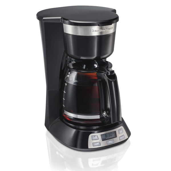 Hamilton Beach Programmable Coffee Maker, 12 Cups, Stainless Steel Accents, 49632, Black