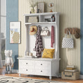 Hall Tree with Upholstered Bench and Coat Rack, Entryway Bench with 3 Hooks, 3 Open Shelves, 2 Drawers & Storage Cabinets, Mudroom Bench with Storage and Hooks for Foyer, Entry Way, Hallway (Beige)