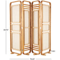 Decmode 79" x 70" Brown Teak Wood Handmade Foldable Partition 4 Panel Room Divider Screen with Woven Rattan Panels, 1 - Piece