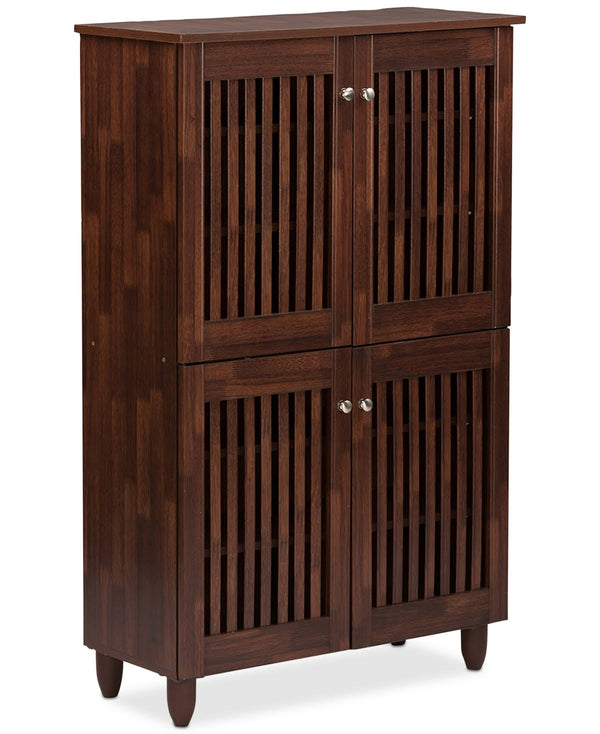 Baxton Studio Fernanda 4-Door Oak Brown Wooden Entryway Shoes Storage Tall Cabinet
