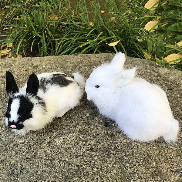 Basuo-9Q Pack of 2 Realistic Furry White Panda Rabbits Figurines Simulation Farm Animal Models Home Decoration Lifelike Easter Bunnies Statue