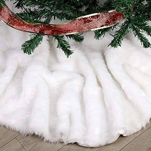 FDY My Extra Large Christmas Tree Skirt 60 Inches Pure White Faux Fur Tree Skirt for Merry Christmas & New Year Party Holiday Home Decorations