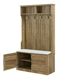 Entryway Hall Tree with Storage Bench, Wooden Coat Rack with Sponge Pad and 4 Dual Hooks, Storage Shelf Organizer with 2 - Door Cabinet for Entryway, Bedroom, Easy to Assemble