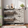 VEANERWOOD Shoes Storage Cabinet with Doors, Farmhouse Shoe Cabinet with 2 Flip Drawers for Entryway, Gray