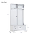 Hall Tree with Upholstered Bench and Coat Rack, Entryway Bench with 3 Hooks, 3 Open Shelves, 2 Drawers & Storage Cabinets, Mudroom Bench with Storage and Hooks for Foyer, Entry Way, Hallway (Beige)