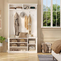 Lofka 5 - in - 1 Hall Tree with Bench and Shoe Storage, Entryway Hall Tree with Coat Rack, Adjustable Shoe Storage, 2 - Tier Top Storage, White