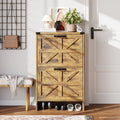 VEANERWOOD Shoes Storage Cabinet with Doors, Farmhouse Shoe Cabinet with 2 Flip Drawers for Entryway, Gray