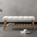 Dayalane Upholstered Storage Bench with Shoe Rack, Linen Fabric Entryway Bench for Living Room, Bedroom and Hallway, Multi Functional Ottoman with Solid Wood Shelf, Beige