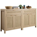 Nopurs Rattan Sideboard Buffet Cabinet Set of 2, Boho Storage Cabinet Buffet Table with Doors and Drawer, Coffee Bar Cabinet for Kitchen Entryway Living Dining Room, Light Oak