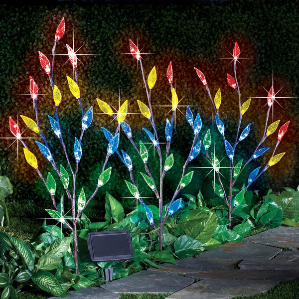 Collections Etc Bright Leaf Branch Solar Garden Lights with Adjustable Branches - Set of 3, Outdoor Decorative Accents, Multi Color Lig, 60
