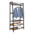 JJS 33" Entryway Coat Rack, Industrial Rustic Hall Tree Shoe Bench with Storage Drawers and Shelf for Hallway, Wood Look Accent Furniture with Metal Frame, Rustic Brown