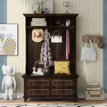 Hall Tree with Upholstered Bench and Coat Rack, Entryway Bench with 3 Hooks, 3 Open Shelves, 2 Drawers & Storage Cabinets, Mudroom Bench with Storage and Hooks for Foyer, Entry Way, Hallway (Beige)