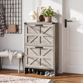 VEANERWOOD Shoes Storage Cabinet with Doors, Farmhouse Shoe Cabinet with 2 Flip Drawers for Entryway, Gray
