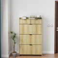 Shoe Cabinet, Free Standing Tipping Bucket Shoe Rack Organizer with 3 Flip Drawers, Modern Entryway Narrow Shoe Rack with 2 Drawers & Top Storage, for Hallway Bedroom, Walnut