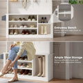 Lofka 5 - in - 1 Hall Tree with Bench and Shoe Storage, Entryway Hall Tree with Coat Rack, Adjustable Shoe Storage, 2 - Tier Top Storage, White