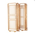 Decmode 79" x 70" Brown Teak Wood Handmade Foldable Partition 4 Panel Room Divider Screen with Woven Rattan Panels, 1 - Piece