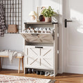 VEANERWOOD Shoes Storage Cabinet with Doors, Farmhouse Shoe Cabinet with 2 Flip Drawers for Entryway, Gray