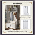 Hall Tree with Upholstered Bench and Coat Rack, Entryway Bench with 3 Hooks, 3 Open Shelves, 2 Drawers & Storage Cabinets, Mudroom Bench with Storage and Hooks for Foyer, Entry Way, Hallway (Beige)