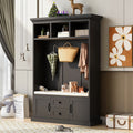Hall Tree with Upholstered Bench and Coat Rack, Entryway Bench with 3 Hooks, 3 Open Shelves, 2 Drawers & Storage Cabinets, Mudroom Bench with Storage and Hooks for Foyer, Entry Way, Hallway (Beige)