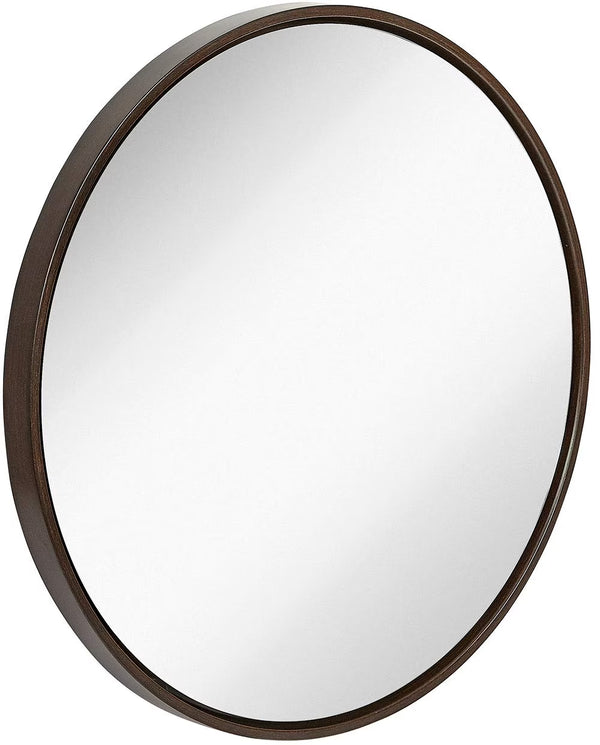 Hamilton Hills Clean Large Modern Wenge 32" Wood Round Frame Wall Mirror | 1