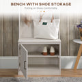 HOMCOM Rustic Hall Tree with Shoe Storage Bench, Entryway Bench with Coat Rack, Accent Coat Tree with Storage Shelves for Hallway, Mudroom, White