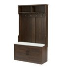 Entryway Hall Tree with Storage Bench, Wooden Coat Rack with Sponge Pad and 4 Dual Hooks, Storage Shelf Organizer with 2 - Door Cabinet for Entryway, Bedroom, Easy to Assemble