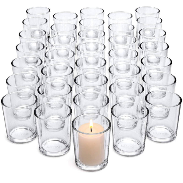Letine Tealight Glass Votive Candle Holders Bulk Set of 36 - Clear Candle Holder for Festival Decor/Wedding Propose Parties Holiday and Home Decor