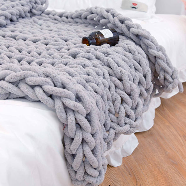 Chunky Knit Blanket Throw 40"�G40", Hand Knitted Warm Chenille Throw Blanket, Home Decor Soft Thick Yarn Cable Knit Blanket, Soft Breathable Fleece