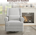 Royalcraft Swivel Nursery Glider Recliner, Comfy Upholstered Glider Chair with Lumbar Pillow and Footrest, Beige
