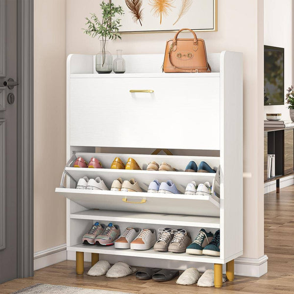 BYBLIGHT 41.73 in. H White 24-Pairs Shoe Storage Cabinet, Freestanding Shoe Cabinet for Entryway