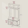 Hall Tree, Coat Rack with Shoe Bench, Entryway Furniture, Tri - Hooks, Rustic White and Honey Brown