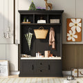 Hall Tree with Upholstered Bench and Coat Rack, Entryway Bench with 3 Hooks, 3 Open Shelves, 2 Drawers & Storage Cabinets, Mudroom Bench with Storage and Hooks for Foyer, Entry Way, Hallway (Beige)