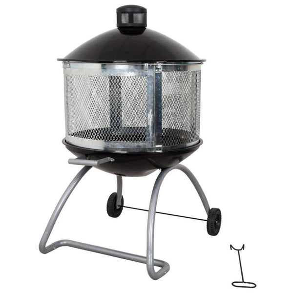 Living Accents 28 in. W Porcelain/Steel Round Wood Fire Pit, Black