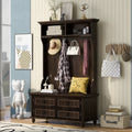 Hall Tree with Upholstered Bench and Coat Rack, Entryway Bench with 3 Hooks, 3 Open Shelves, 2 Drawers & Storage Cabinets, Mudroom Bench with Storage and Hooks for Foyer, Entry Way, Hallway (Beige)