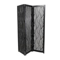 Decmode 60" x 72" Black Mango Wood Abstract Wavy Cutout 3 Panel Room Divider Screen, 1 - Piece