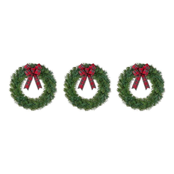 Home Accents Holiday 22 in. Green Artificial Noble Pine Wreaths with Plaid Bow (3-pack)