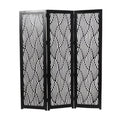 Decmode 60" x 72" Black Mango Wood Abstract Wavy Cutout 3 Panel Room Divider Screen, 1 - Piece